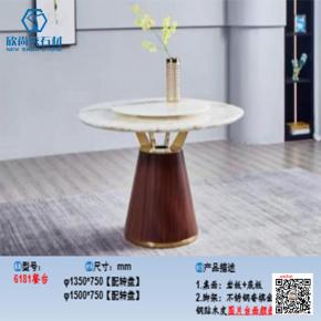 Modern round Dining Table Stainless Steel Base Sintered Natural Marble Slate Stone Top Metal Ring Cone Pedestal Rotating Design