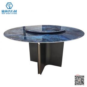 Round Sintered Stone Dining Table With Steel Based Family Dinner Table Set