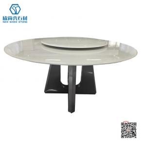 New Italian Round Revolving Sintered Stone Dining Table Set with Kala White Marble Tabletop Stainless Steel Frame Lazy Susan