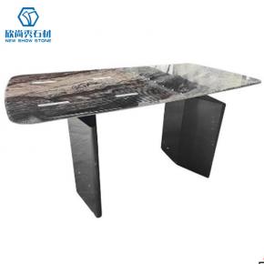 Sintered Stone Dinning Table Set For 6 Carbon Steel Base Round Dining Furniture Restaurant Table