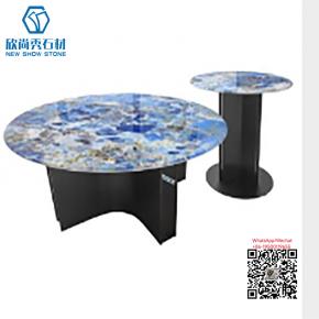 TA-26 BLUE GOLDEN SINTERED STONE TABLE ROOM WITH TWO DESKSFOOT DOUBLE TABLE FOR DRINKG TEA 