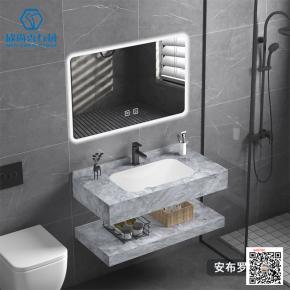  Sintered stone seamless integrated basin Light luxury solid wood bathroom cabinet combination bathroom hand washing basin