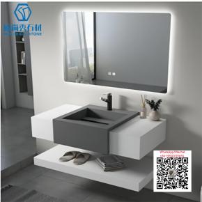 PA-17 WHITE GREY 2025 Modern western Sintered Stone Hot Bending Integrated Thermally Bent Sink Basin Combination  Bathroom Basin 