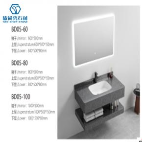 Modern Hotel-Suitable Wall Mounted Marble Sintered Stone Bathroom Vanity Includes Porcelain Wash Basin Cabinet with Mirr