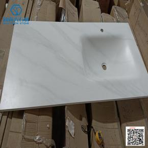 White  Modern western Sintered Stone Hot Bending Integrated Thermally Bent Sink Basin Combination  Bathroom Basin 