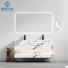 Customizable high quality wall mounted marble sintered stone wash basin bathroom vanity cabinet  