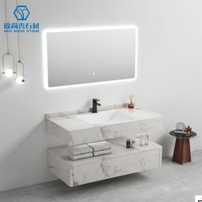 Hot sale modern burning Sintered stone cabinet floating sintered slab basin rectangular wall bathroom vanity sink