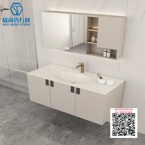 SI-03 PURE WHITE WITH CABINET 2025 Modern western Sintered Stone Hot Bending Integrated Thermally Bent Sink Basin Combination  Bathroom Basin