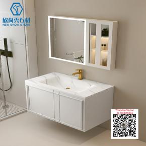 SI-06 PURE WHITE  WITH CABINET 2025 Modern western Sintered Stone Hot Bending Integrated Thermally Bent Sink Basin Combination  Bathroom Basin