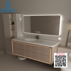 SI-26 PURE WHITE WITH LIGHT BROWN CABINET 2025 Modern western Sintered Stone Hot Bending Integrated Thermally Bent Sink Basin Combination  Bathroom Basin