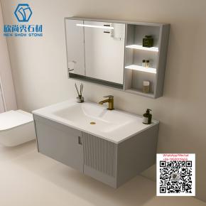 SI-30 PURE WHITE WITH LIGHT GREY CABINET 2025 Modern western Sintered Stone Hot Bending Integrated Thermally Bent Sink Basin Combination  Bathroom Basin