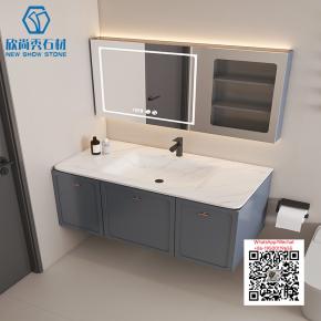 SI-32 WHITE WITH BLUE CABINET 2025 Modern western Sintered Stone Hot Bending Integrated Thermally Bent Sink Basin Combination  Bathroom Basin