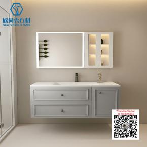 SI-36 WHITE WITH BLUE CABINET 2025 Modern western Sintered Stone Hot Bending Integrated Thermally Bent Sink Basin Combination  Bathroom Basin