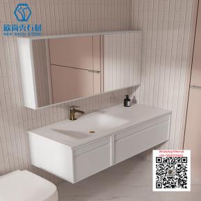 SI-37 WHITE WITH  CABINET 2025 Modern western Sintered Stone Hot Bending Integrated Thermally Bent Sink Basin Combination  Bathroom Basin