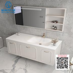 SI-44 WHITE WITH  CABINET 2025 Modern western Sintered Stone Hot Bending Integrated Thermally Bent Sink Basin Combination  Bathroom Basin