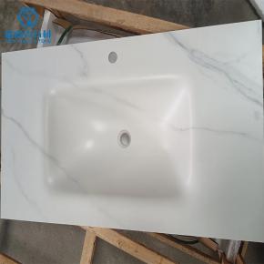 Modern White Hot Bending Seamless One Piece with Side Splash Rock Slab Bathroom Toilet Sink Sintered Stone Wash Basin