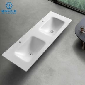 Pure White Hot Bending Seamless One Piece with Side Splash Rock Slab Bathroom Toilet Sink Sintered Stone Wash Basin